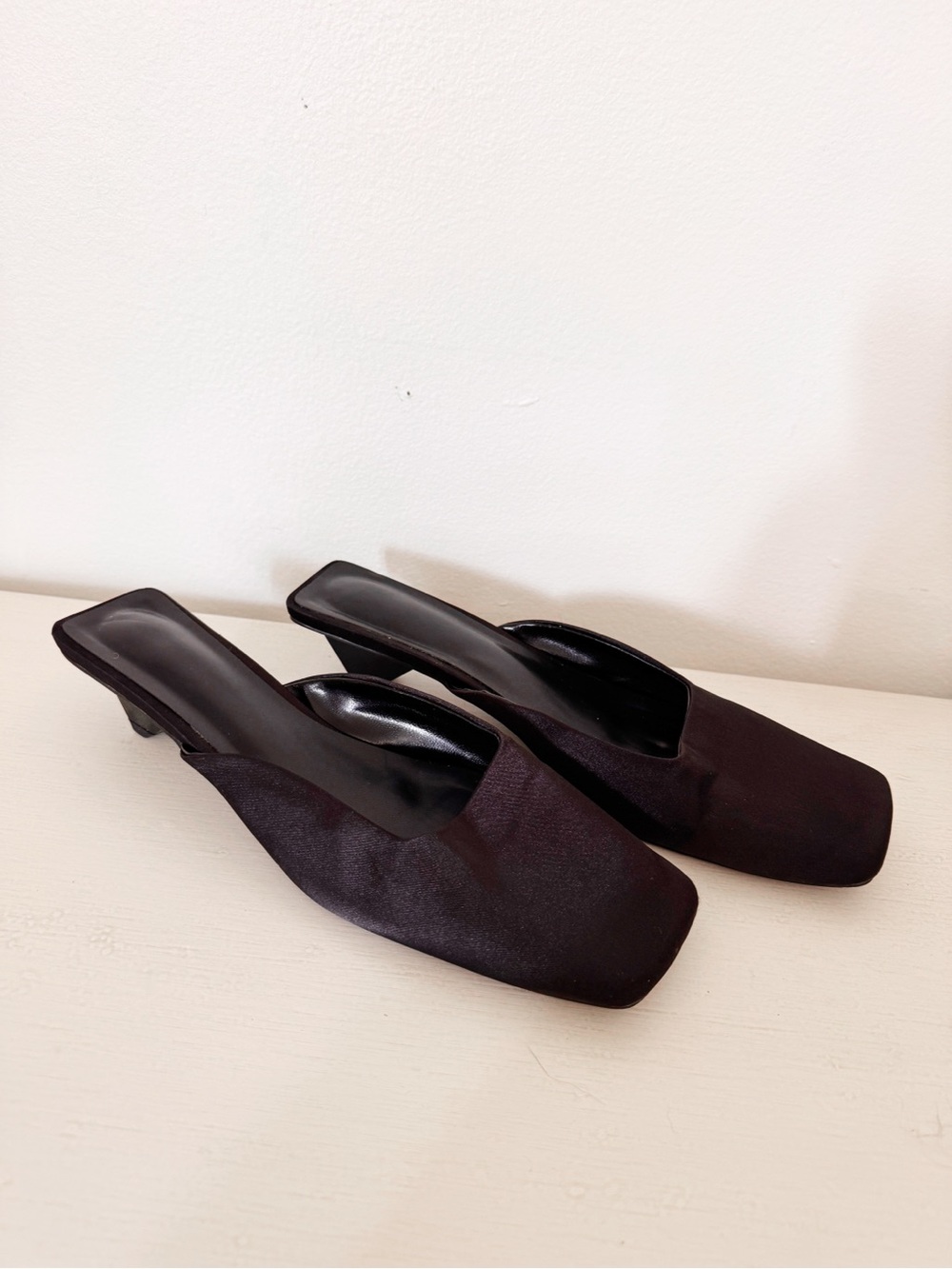 Women's Black Square-Toe Low Heel Mules size 41